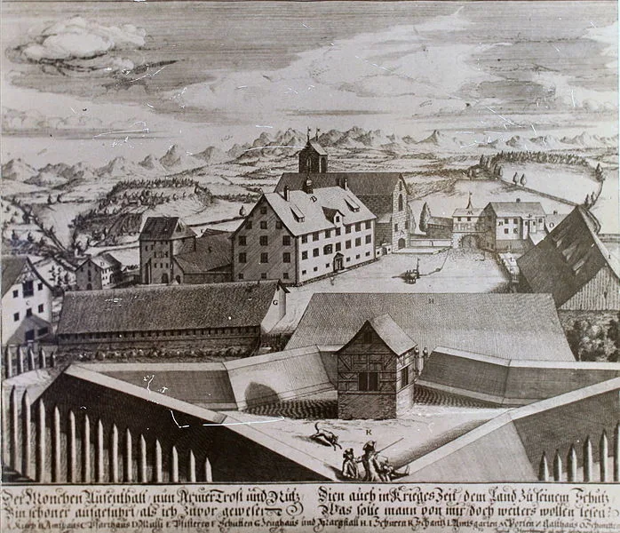 Ein Kloster gemalt in einem alten Buch.